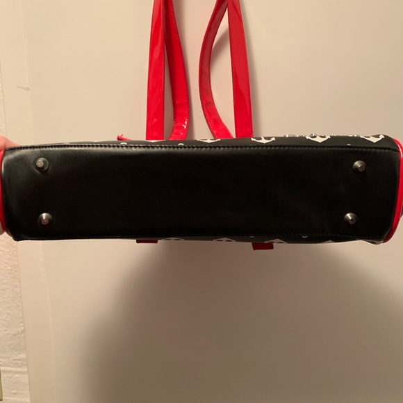 $SOLD$ Sourpuss Black with White Anchors Red Buckle Straps Purse EUC - Picture 4 of 5